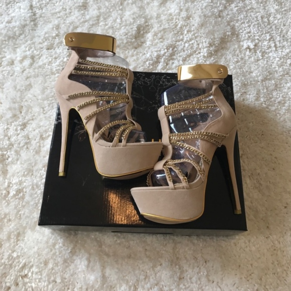 New Liliana Nude gold Chain platform Heel - Picture 3 of 4